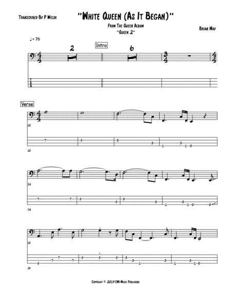 White Queen (as It Began) (arr. P Welsh)