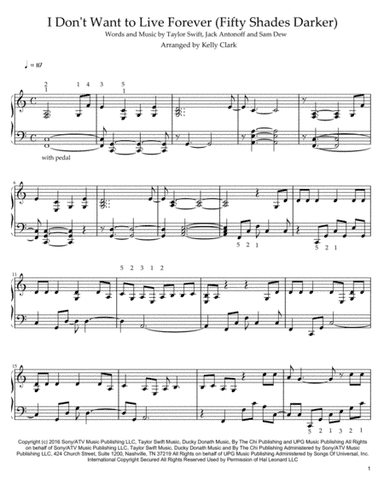I Don't Wanna Live Forever (Fifty Shades Darker)  from FIFTY SHADES DARKER (arr. Kelly Clark)