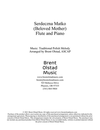 Serdeczna Matko (Beloved Mother) (arr. Brent Olstad, ASCAP)