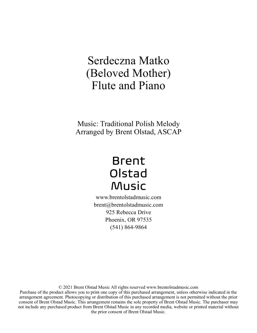 Serdeczna Matko (Beloved Mother) (arr. Brent Olstad, ASCAP)