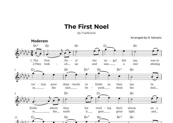 The First Noel (Key of G-Flat Major) (arr. R. Salvario)