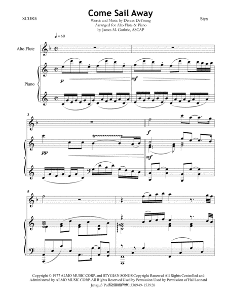 Come Sail Away (arr. James M. Guthrie, ASCAP)