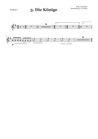 Peter Cornelius Weihnachtslieder - 3. Die Könige - Violine 1 (arr. Sabine Fenske)