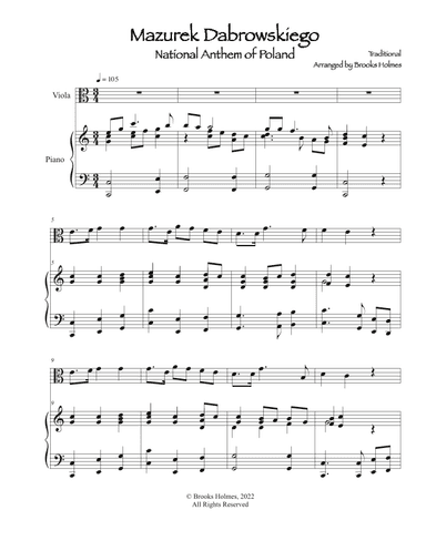 Polish National Anthem - Mazurek Dabrowskiego (Viola & Piano) Poland (arr. Brooks Holmes)