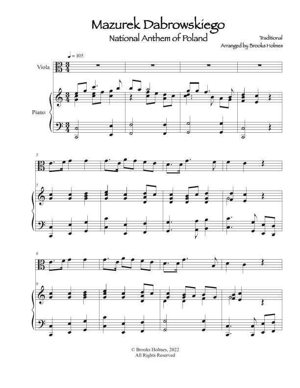 Polish National Anthem - Mazurek Dabrowskiego (Viola & Piano) Poland (arr. Brooks Holmes)