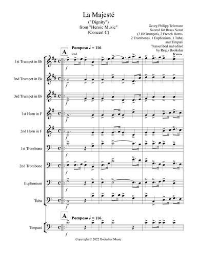 La Majeste (from "Heroic Music") (C) (Brass Nonet - 3 Trp, 2 Hrn, 2 Trb, 1 Euph, 1 Tuba, Timp) (arr. Regis Bookshar)