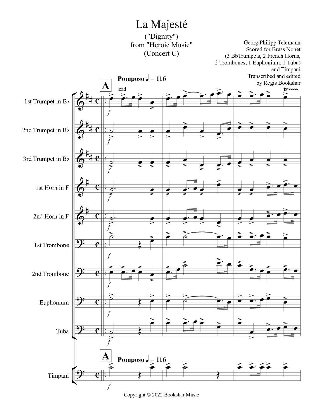 La Majeste (from "Heroic Music") (C) (Brass Nonet - 3 Trp, 2 Hrn, 2 Trb, 1 Euph, 1 Tuba, Timp) (arr. Regis Bookshar)