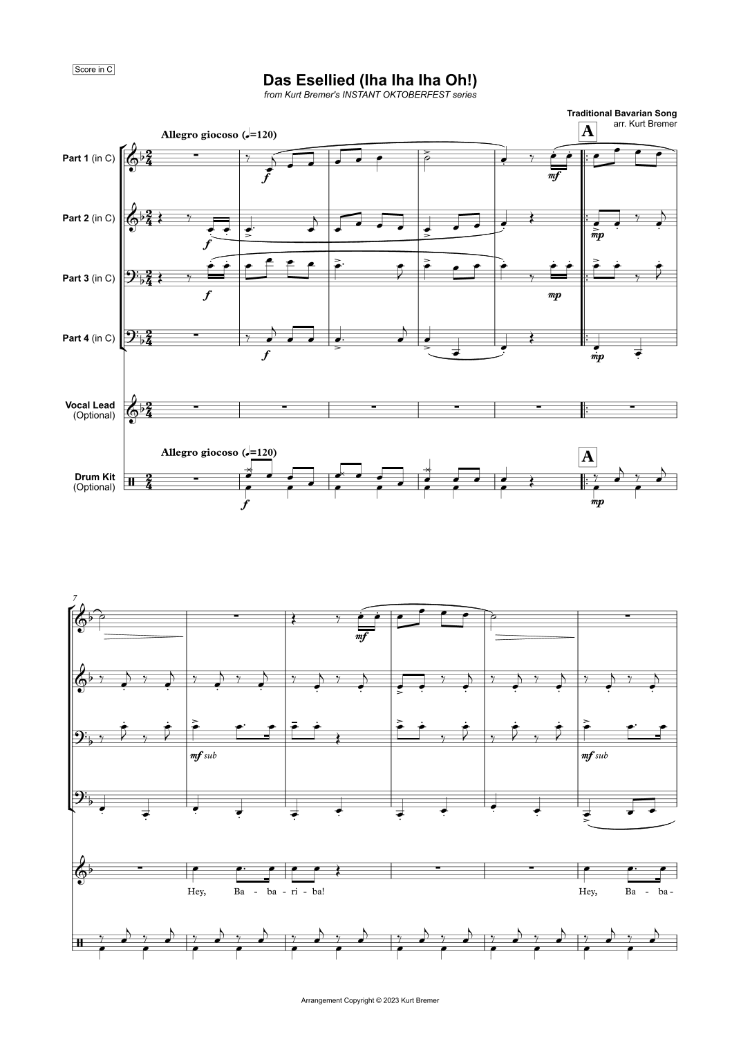 Das Esellied (Iha Iha Iha Oh!) (arr. Kurt Bremer)