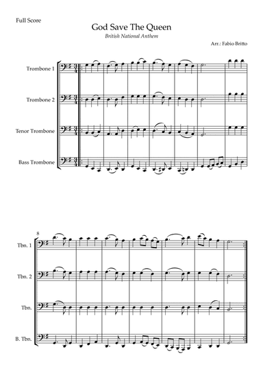 God Save The Queen (British National Anthem) for Trombone Quartet (arr. Fernando Britto)