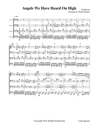 Angels We Have Heard On High - For Cello Quartet (arr. Phyllis Hopper)