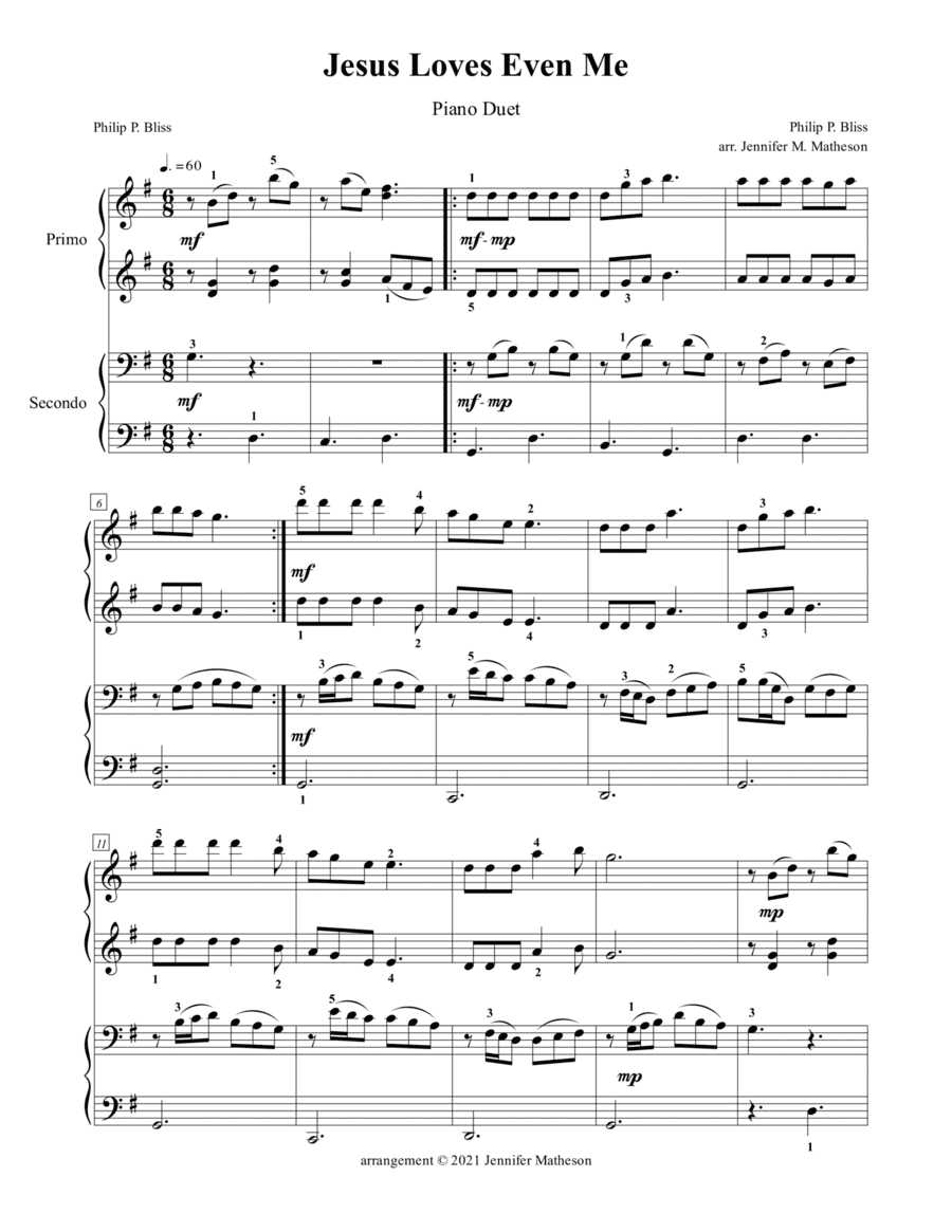 Jesus Loves Even Me (1 Piano, 4 Hands) (arr. Jennifer Matheson)