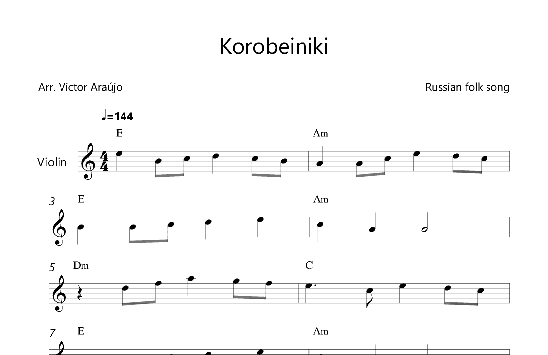 Korobeiniki  (from Tetris) - Violin Lead Sheet (arr. Victor Araújo)