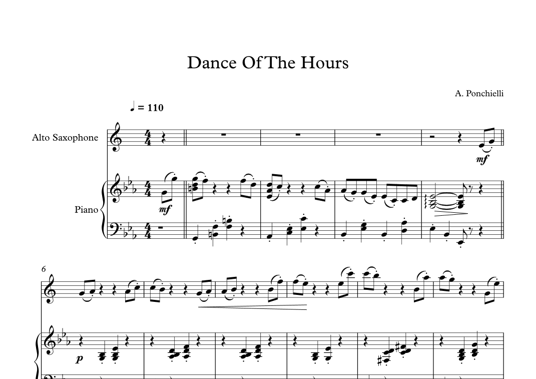 Dance Of The Hours - Amilcare Ponchielli (Alto Sax + Piano) (arr. Digital Book Music)