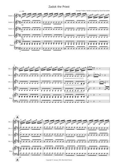 Zadok the Priest for Violin Quartet (arr. David Burndrett)