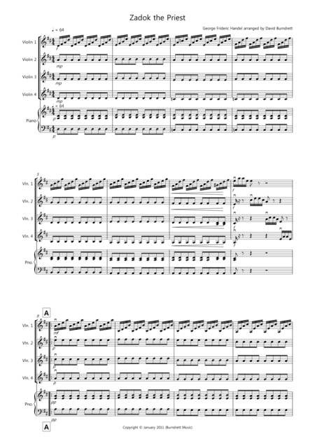 Zadok the Priest for Violin Quartet (arr. David Burndrett)