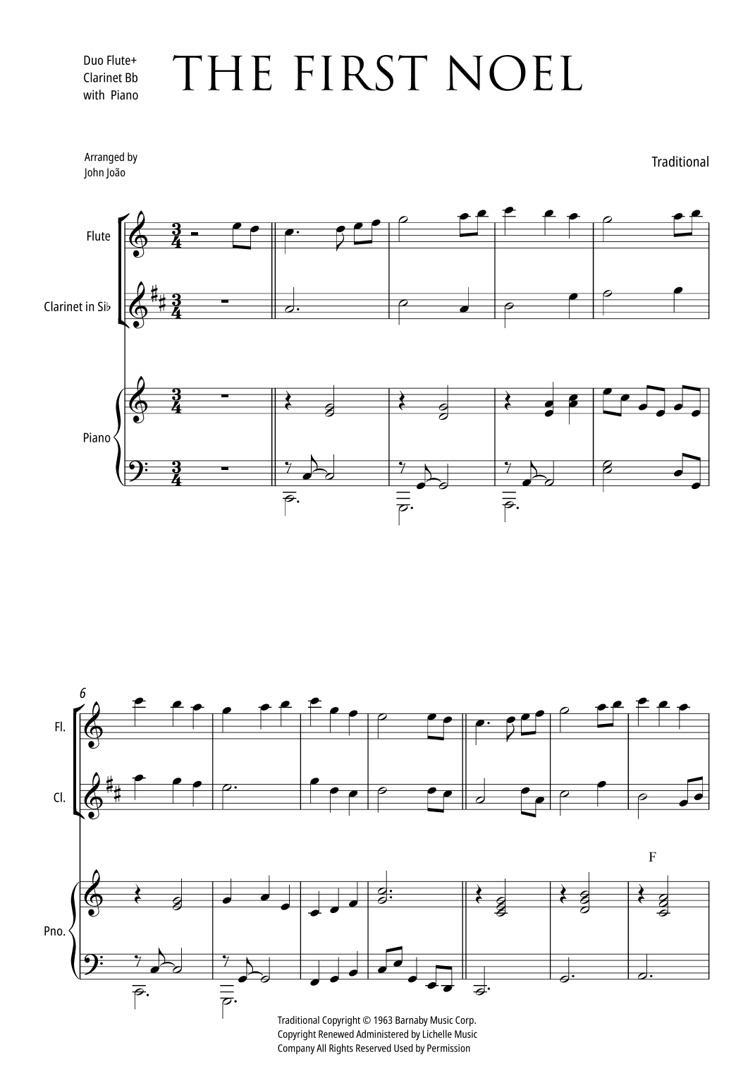 The First Noel (Duet Flute and Clarinet in Bb, with Piano) (arr. john Joao)