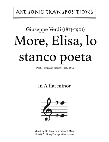 VERDI: More, Elisa, lo stanco poeta (transposed to A-flat minor) (arr. ArtSongTranspositions.com)