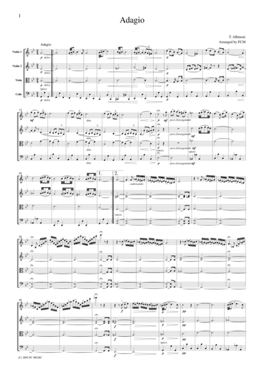 Albinoni  Adagio in g, for string quartet, CA001 (arr. FCMUSIC)