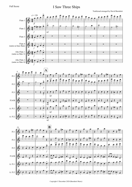 I Saw Three Ships (Jazzy Style!) for Flute Quartet (arr. David Burndrett)