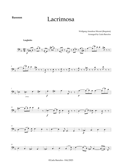 Lacrimosa - Bassoon no chords (Mozart) (arr. Cadu Barcelos)