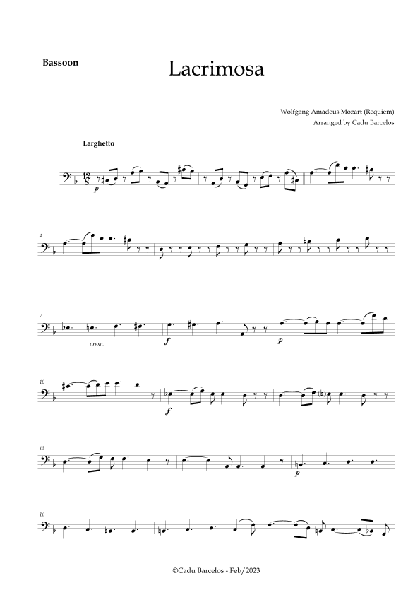 Lacrimosa - Bassoon no chords (Mozart) (arr. Cadu Barcelos)