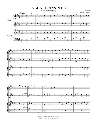 Alla Hornpipe from Water Music for easy 1 piano 4 hands (arr. K. Krantz)