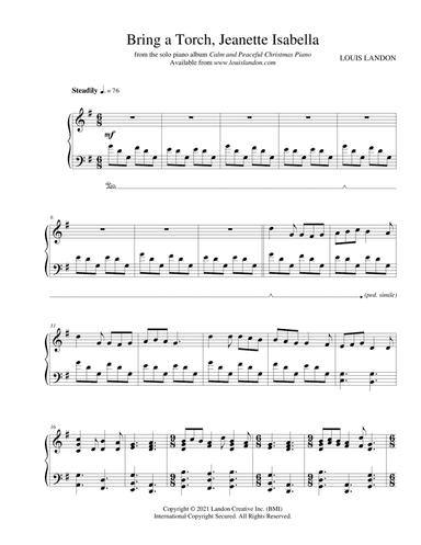 Bring a Torch, Jeanette, Isabelle - Traditional Christmas - Louis Landon - Solo Piano (arr. Louis Landon)