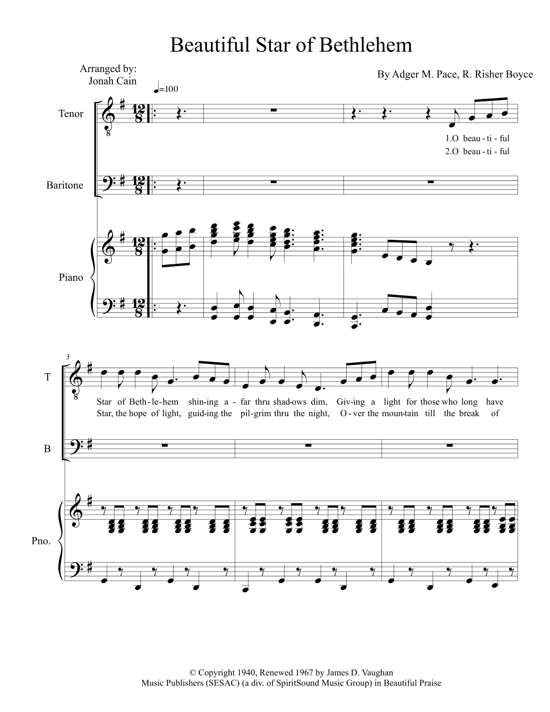 Beautiful Star Of Bethlehem (arr. Jonah Cain)