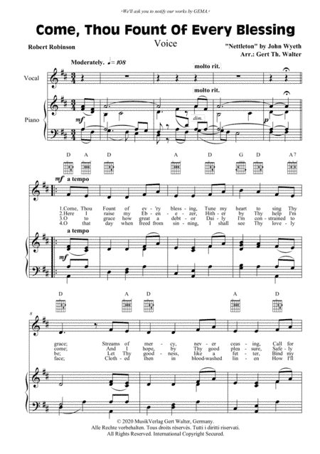 Come, Thou Fount Of Every Blessing (arr. Gert Th. Walter)