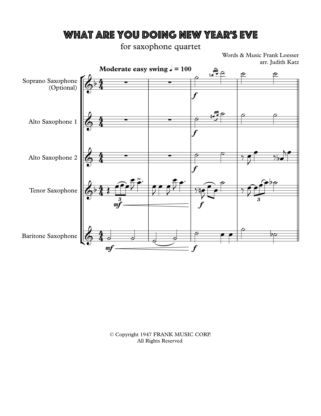 What Are You Doing New Year's Eve? (arr. Judith Katz)