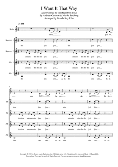I Want It That Way (arr. BK Riha / Brandy Kay Riha)