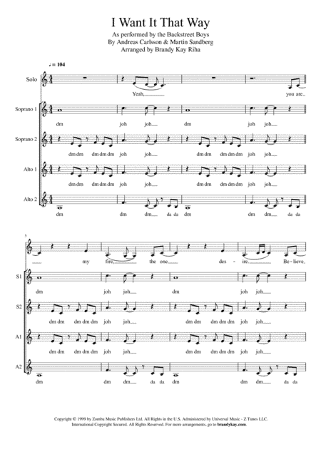 I Want It That Way (arr. BK Riha / Brandy Kay Riha)