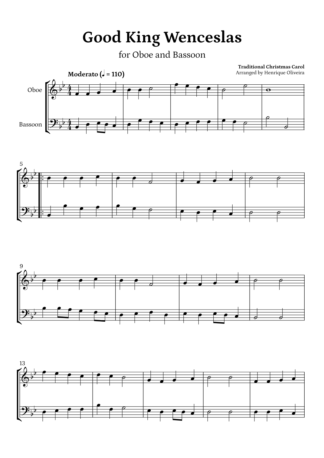 Good King Wenceslas (Oboe and Bassoon) - Beginner Level (arr. Henrique Oliveira)