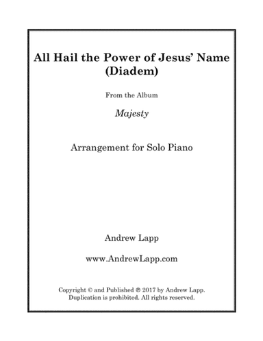 All Hail the Power of Jesus' Name (Diadem) - Solo Piano (arr. Andrew Lapp)