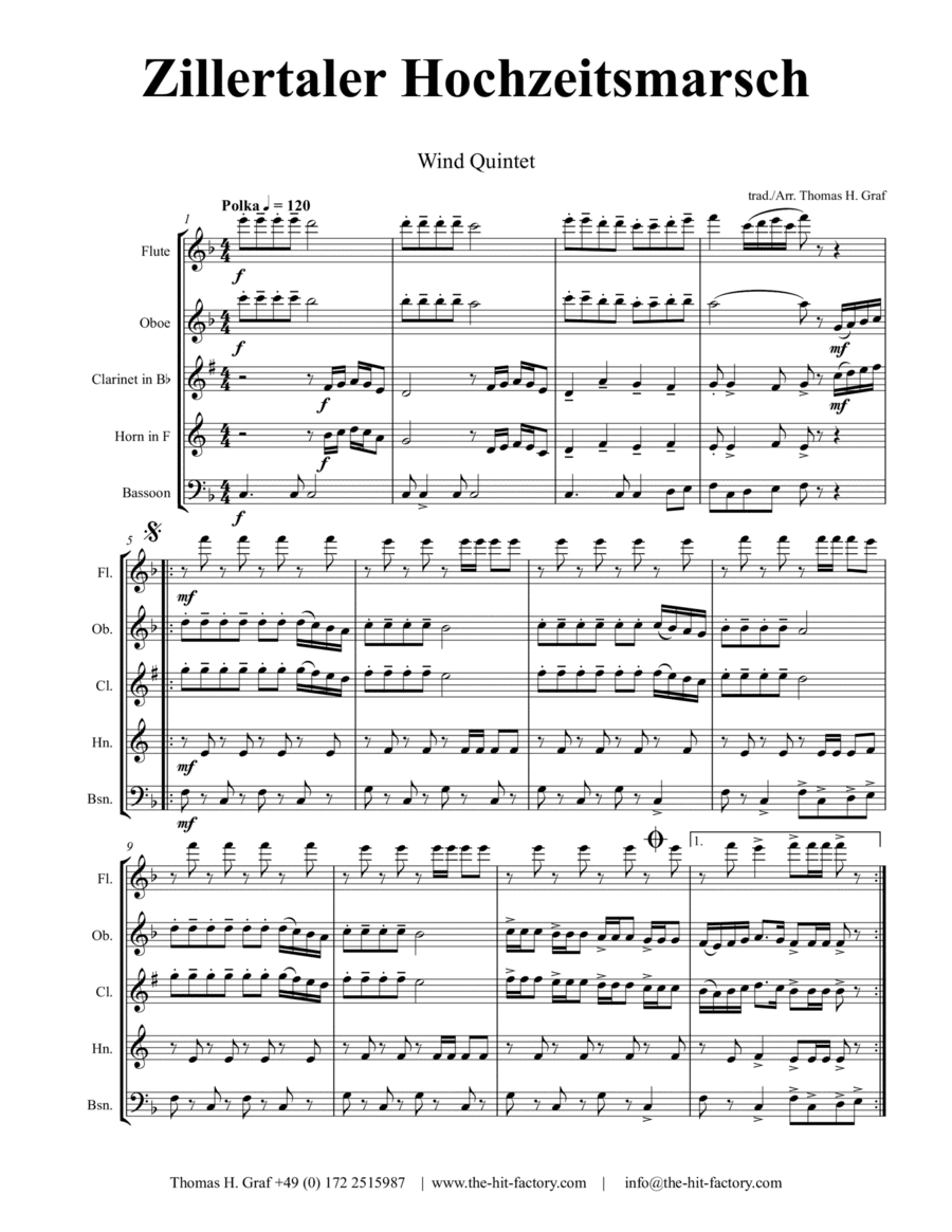 Zillertaler Hochzeitsmarsch - October Fest - Wind Quintet (arr. Thomas Graf - the-hit-factory.com)