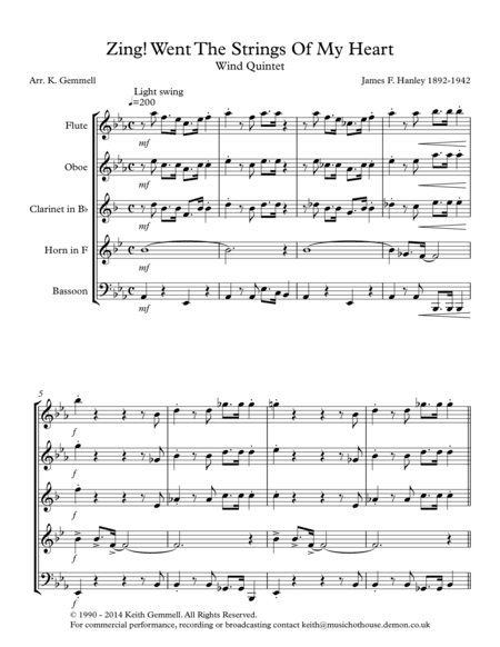 Zing! Went The Strings Of My Heart - Wind Quintet (arr. Keith Gemmell)
