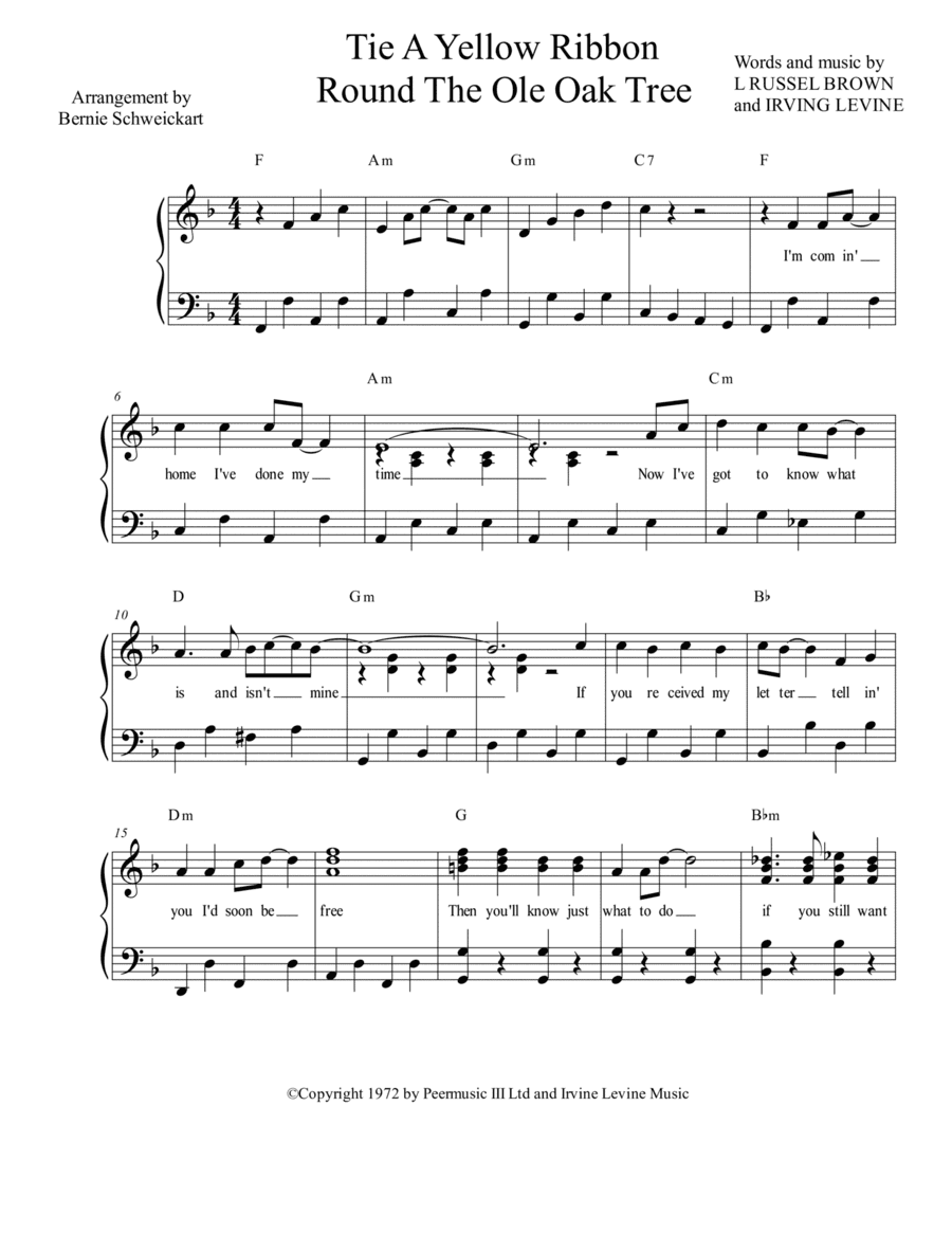 Tie A Yellow Ribbon Round The Ole Oak Tree (arr. Bernie Schweickart)