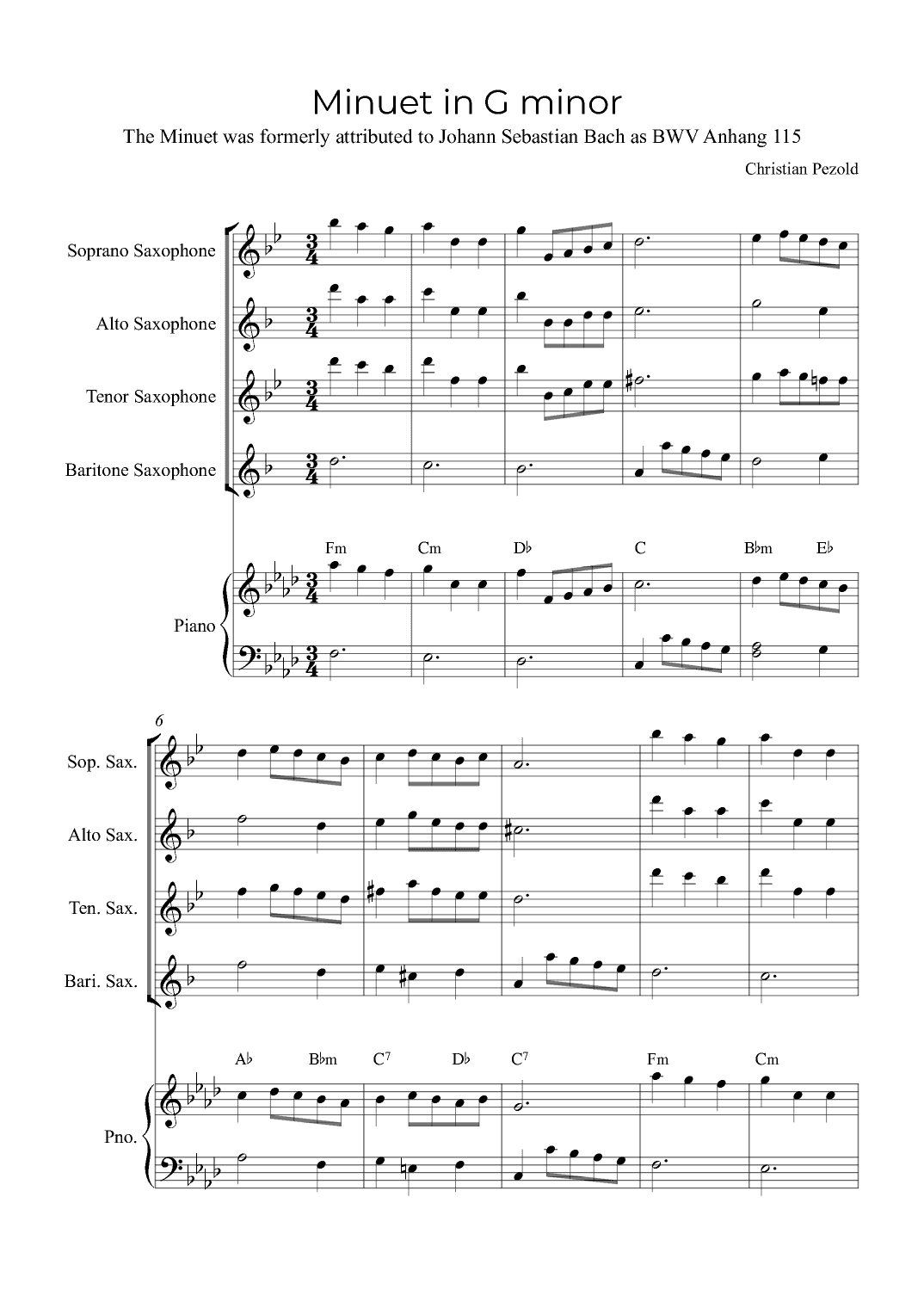 Minuet In G minor (with piano and chords) (arr. Alex Nunes Rodrigues)