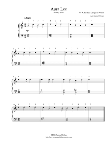 Aura Lee - for easy piano (arr. Samuel Stokes)
