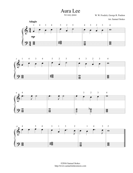 Aura Lee - for easy piano (arr. Samuel Stokes)