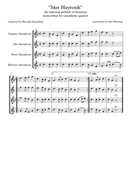 Mer Hayrenik (arr. Sam Bateman)