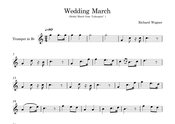 Wedding March - Bridal March from Lohengrin (Opera Richard Wagner) for trumpet. (arr. E.P)
