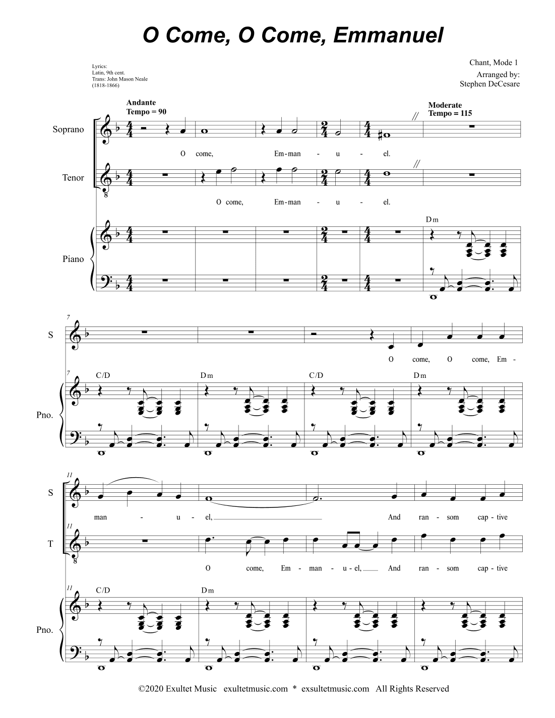 O Come, O Come, Emmanuel (2-part choir - (Soprano and Tenor) (arr. Stephen DeCesare)
