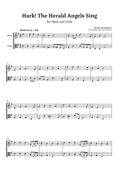 Hark! The Herald Angels Sing (Oboe and Viola) - Beginner Level (arr. Henrique Oliveira)
