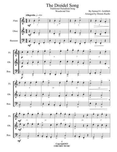 The Dreidel Song - Mixed Woodwind Trio - Intermediate (arr. Dennis Ruello)