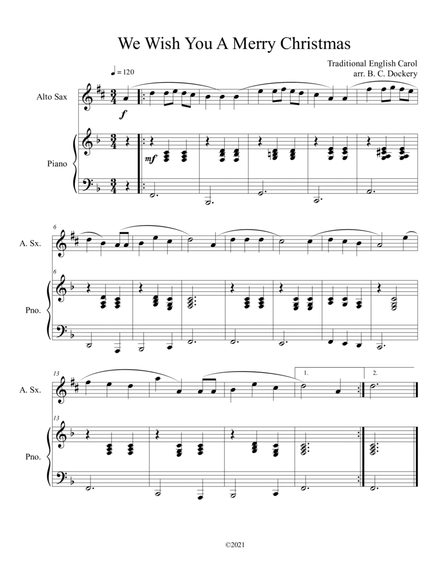 We Wish You A Merry Christmas (Alto Sax Solo with Piano Accompaniment) (arr. B. C. Dockery)