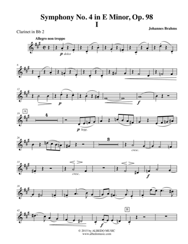 Brahms Symphony No. 4, Movement I - Clarinet in Bb 2 (Transposed Part), Op. 98 (arr. Doug Clyde)