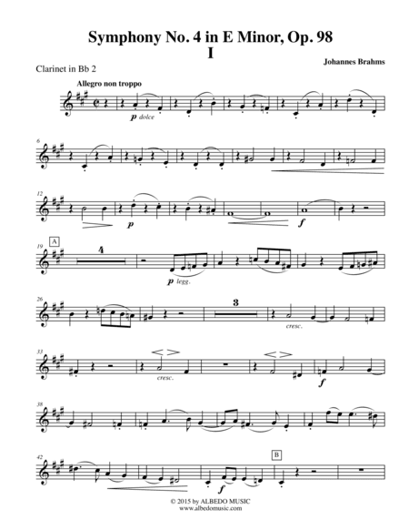 Brahms Symphony No. 4, Movement I - Clarinet in Bb 2 (Transposed Part), Op. 98 (arr. Doug Clyde)