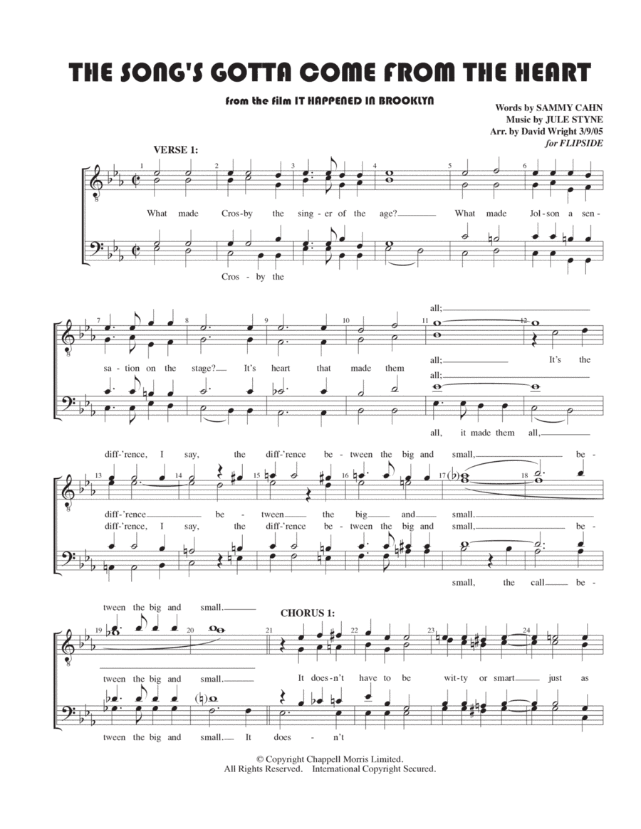 The Song's Gotta Come From The Heart (arr. David Wright)