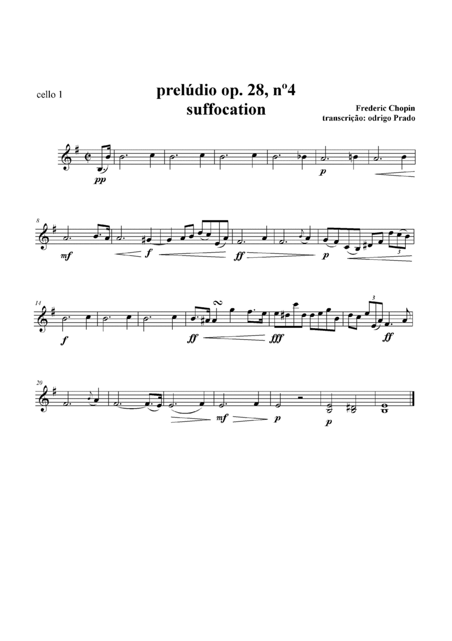 Prelude n. 4 - Suffocation for Cello Quartet (arr. Rodrigo Prado)